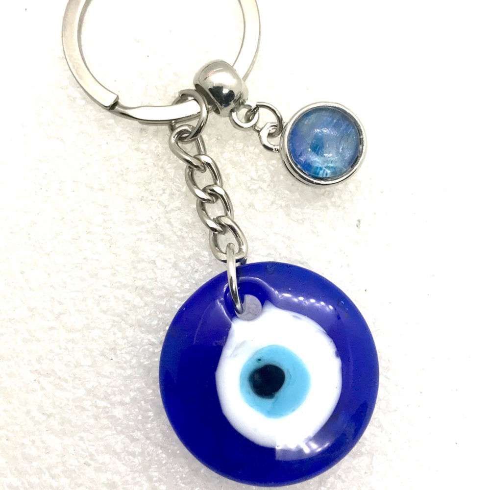 Handmade Keychain ring with 12mm snap and Evil Eye protector charm display